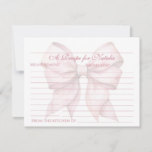 Personalised Pink Bow Bridal Shower Recipe Card
