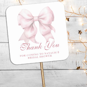 Personalised Pink Bow Bridal Shower Thank You Square Sticker
