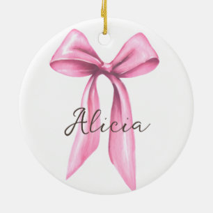 Personalised Pink Bow Ceramic Tree Decoration