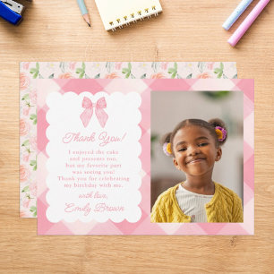 Personalised Pink Bow Coquette Aesthetic Photo Thank You Card