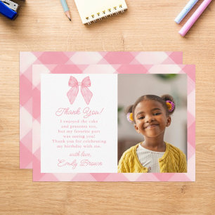 Personalised Pink Bow Coquette Aesthetic Photo Thank You Card
