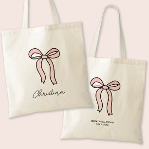 Personalised Pink Bow Coquette Bridal Shower Favou Tote Bag