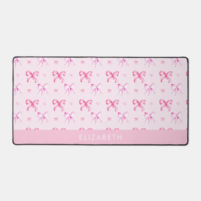 Personalised Pink Bow Coquette Cute Name Office Desk Mat (Front)