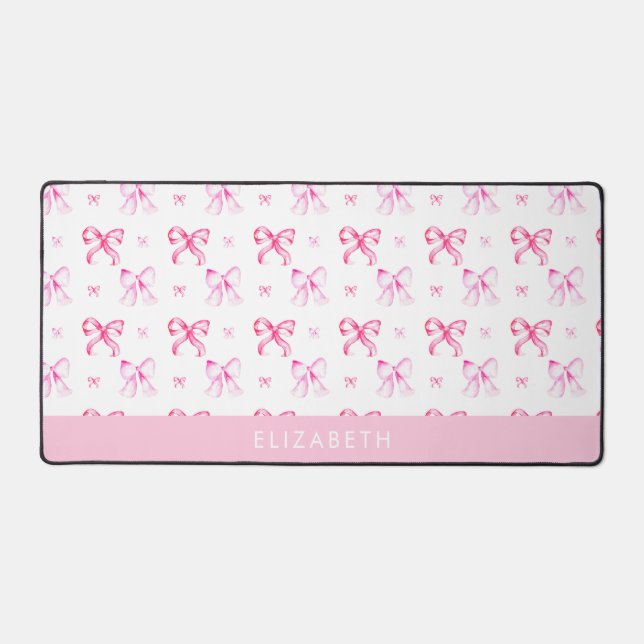 Personalised Pink Bow Coquette Cute Name Office Desk Mat (Front)