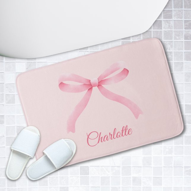 Personalised Pink Bow Coquette Girly Bathmat (Personalized Pink Bow Coquette Girly Bathmat)
