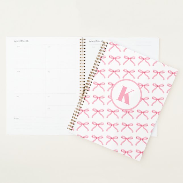Personalised Pink Bow Coquette Monogrammed Preppy Planner (Display)