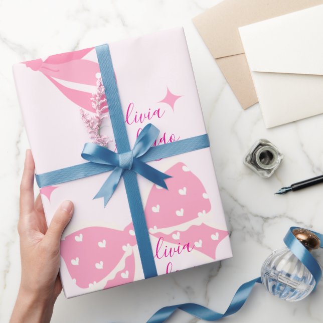 Personalised Pink Bow Gift Wrapping Paper (Gifting)
