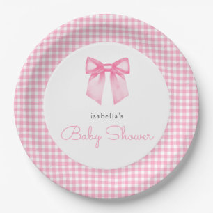 Personalised Pink Bow Girl Baby Shower Paper Plate