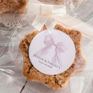 Personalised Pink Bow Girl Coquette Baby Shower Classic Round Sticker