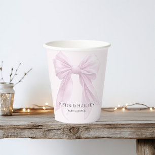 Personalised Pink Bow Girl Coquette Baby Shower Paper Cups
