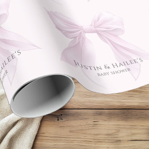 Personalised Pink Bow Girl Coquette Baby Shower Wrapping Paper