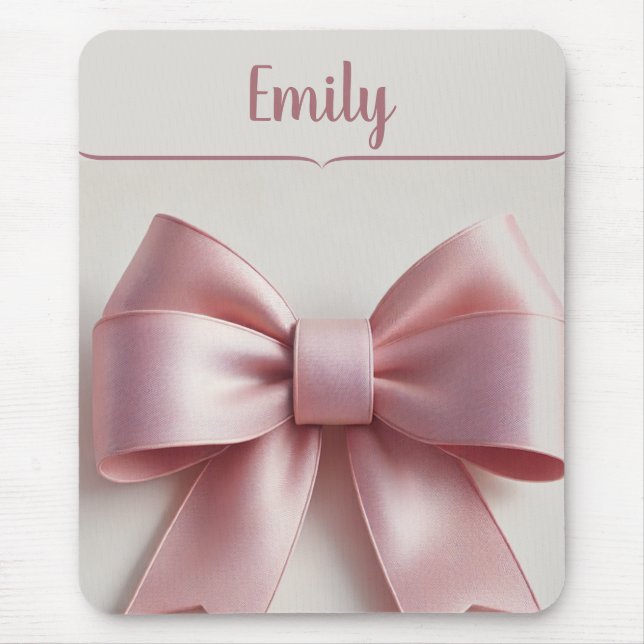 Personalised Pink Bow Mousepad – Cute & Elegant (Front)