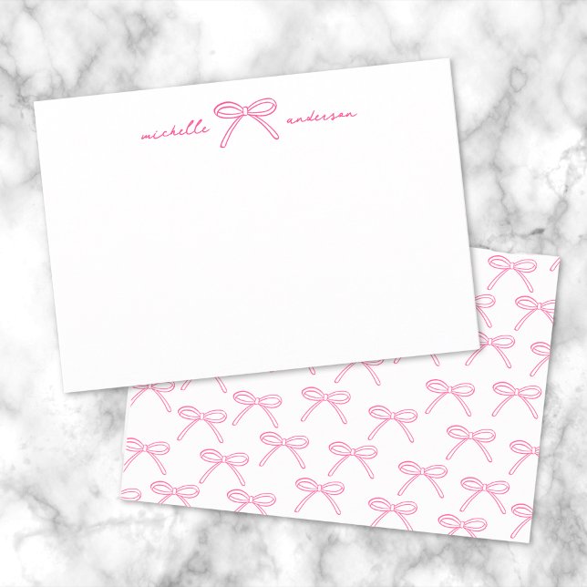 Personalised Pink Bow Name Card (Personalized Pink Bow Name Note Card)
