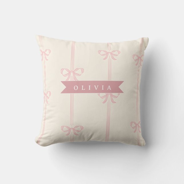 Personalised Pink Bow Name Gift Elegant Coquett Cushion (Front)