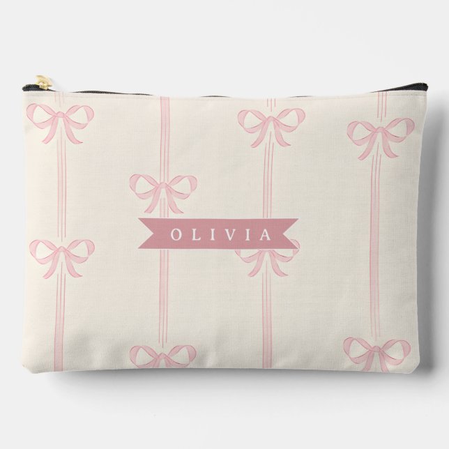 Personalised Pink Bow Name Gift Elegant Coquette Accessory Pouch (Front)