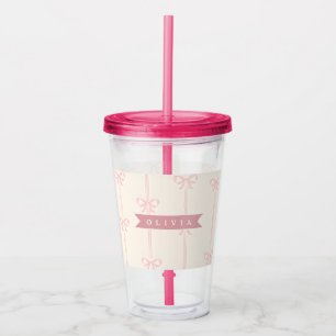 Personalised Pink Bow Name Gift Elegant Coquette Acrylic Tumbler