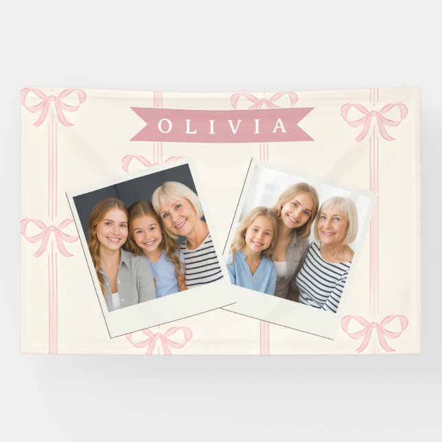 Personalised Pink Bow Name Gift Elegant Coquette Banner (Horizontal)