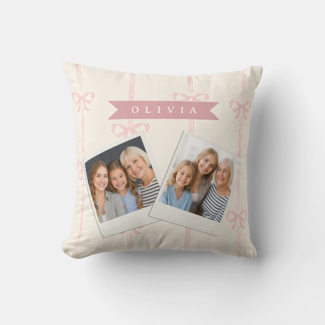 Personalised Pink Bow Name Gift Elegant Coquette Cushion (Front)