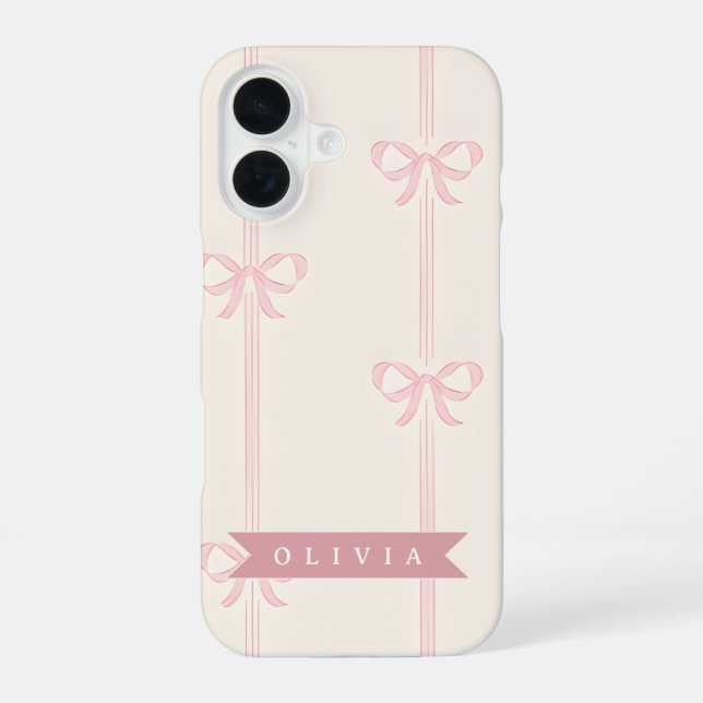 Personalised Pink Bow Name Gift Elegant Coquette iPhone 16 Case (Back)