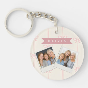 Personalised Pink Bow Name Gift Elegant Coquette Key Ring