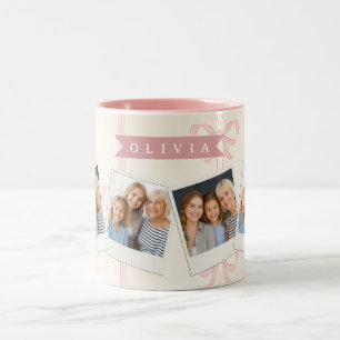 Personalised Pink Bow Name Gift Elegant Coquette Two-Tone Coffee Mug