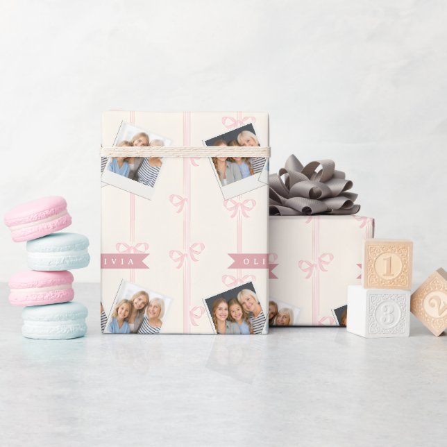Personalised Pink Bow Name Gift Elegant Coquette Wrapping Paper (Baby Shower)