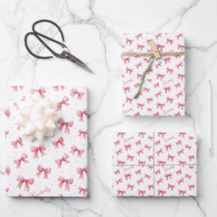 Personalised Pink Bow Name Wrapping Paper Sheet