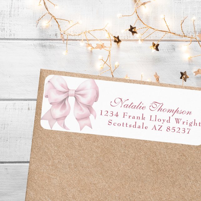 Personalised Pink Bow Return Mailing Address (Creator Uploaded)