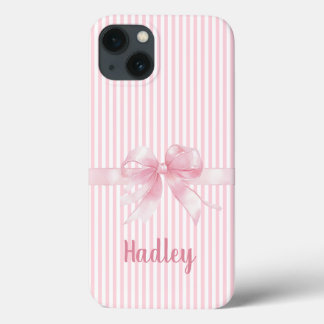 Personalised Pink Bow Striped iPhone Case | Custom