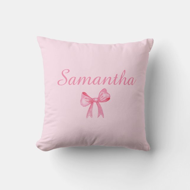 Personalised Pink Bow Tie Throw Pillow|Custom Name Cushion (Front)