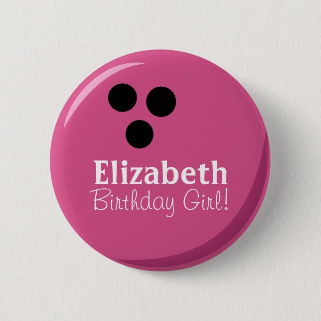 Personalised Pink Bowling Ball Birthday Girl 6 Cm Round Badge (Front)