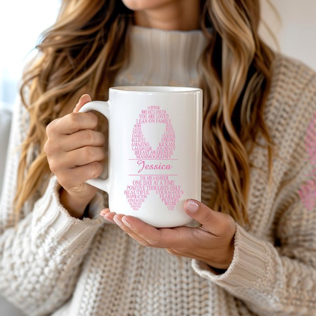 Personalised Pink Breast Cancer Typography Coffee Mug (Creator Uploaded)