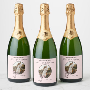 Personalised Pink Bridal Bow Shower Sparkling Wine Label
