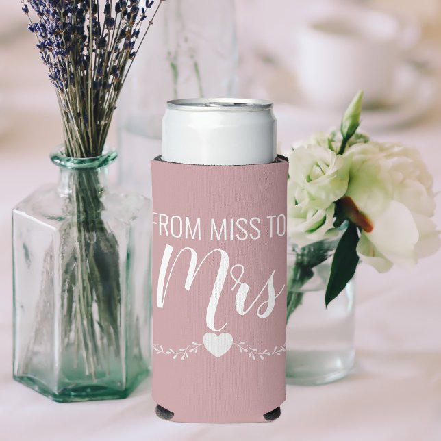 Personalised Pink Bridal Shower Miss to Mrs Seltzer Can Cooler (Add your name and Bridal Shower date to this pretty pink can cooler)