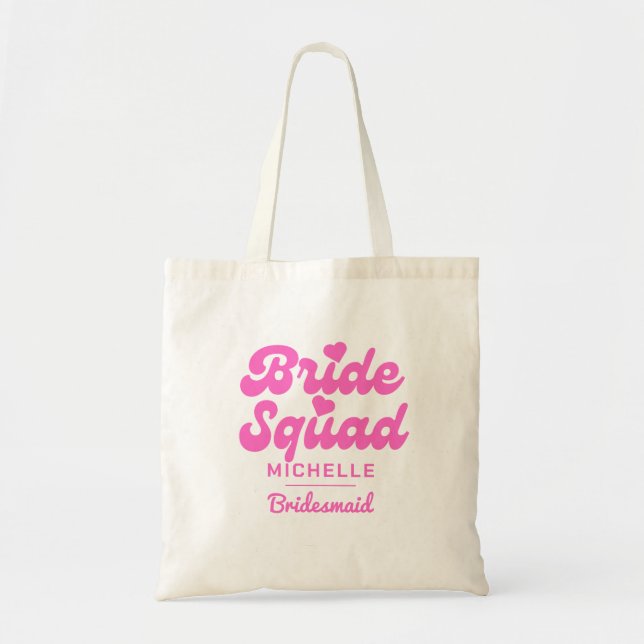 Personalised Pink Bride Squad Bachelorette Tote Bag (Front)