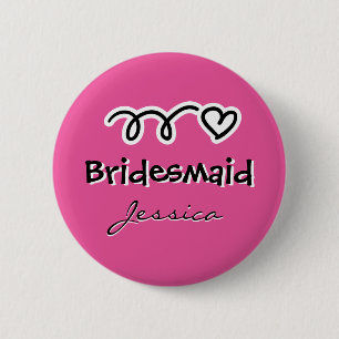 Personalised pink bridesmaid badge buttons