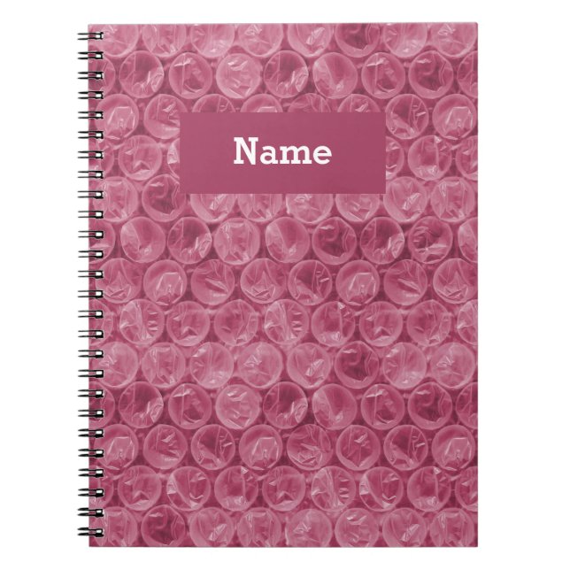 Personalised pink bubble wrap pattern spiral notebook (Front)