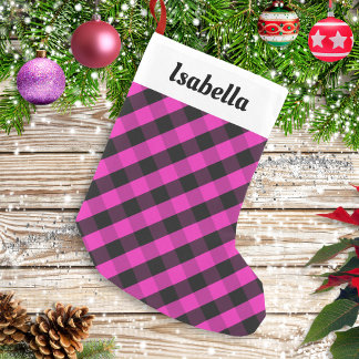 Personalised Pink Buffalo Plaid Check Rustic Small Christmas Stocking