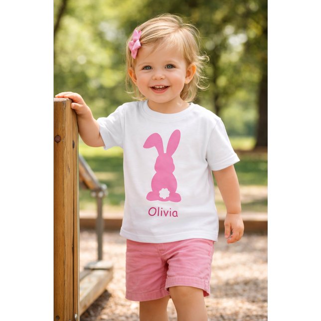 Personalised Pink Bunny - Custom Name Cute Rabbit  Baby T-Shirt (Creator Uploaded)