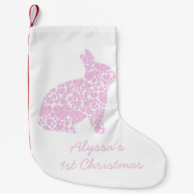 Personalised Pink Bunny First Christmas Stocking (Front)