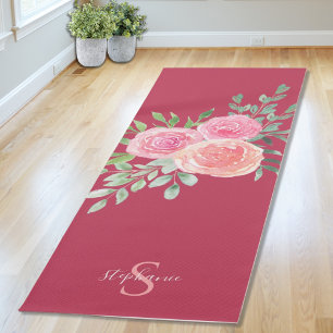 Personalised Pink Burgundy Roses Yoga Mat