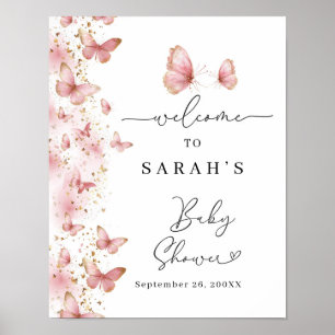 Personalised Pink Butterfly Baby Shower Sign