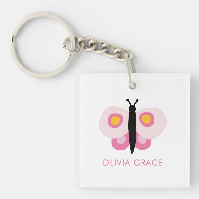 Personalised Pink Butterfly Girls Key Ring (Front)