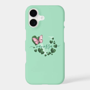 Personalised Pink Butterfly with Green Hearts