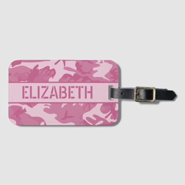 Personalised Pink Camo Luggage Tag (Front Horizontal)