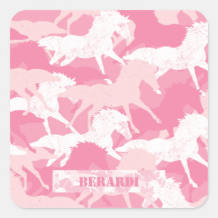 Personalised Pink Camouflage Horse Camo Square Sticker