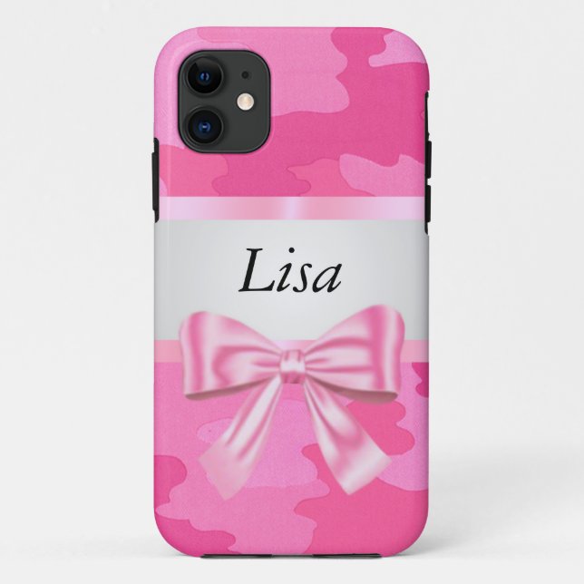 Personalised Pink Camouflage Pink Bow Case-Mate iPhone Case (Back)