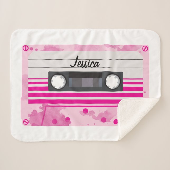 Personalised Pink Cassette Tape with Watercolor Sherpa Blanket (Front (Horizontal))