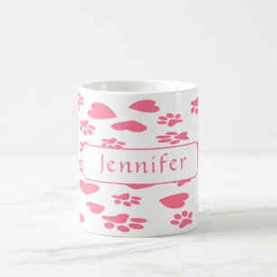  Personalised Pink Cat Paw Prints Customise name Coffee Mug