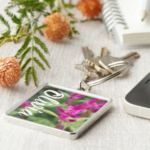 Personalised Pink Celosia Flower Garden Floral Key Ring
